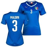 Italy Home Shirt 2013/14 - Womens with Maldini 3 printing, Blue