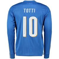 italy home shirt 2016 long sleeve blue with totti 10 printing blue