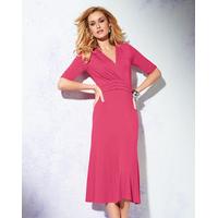 Italian Pleat Detail Jersey Dress, Lipstick Pink, Size 10S, 95% viscose, 5% elastane