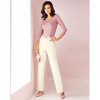 Italian Two-Way Stretch Classic Trousers, Ivory, Size 08R, 70% polyester, 24% viscose, 6% elastane