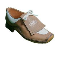 Italian Leather Golf Shoe Britain Beige/White