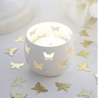 Ivory Butterfly Detail Metal Tea Light Candle Holder