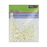 Ivory Round Pearl Embellishments 50 Pack