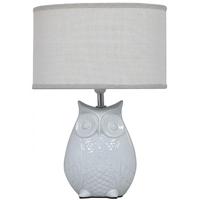 ivory oval owl table lamp with 10 inch silver cobweb shade