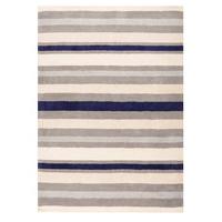 Ivory Blue Coastal Stripes Modern Wool Rug Pasto 80X150