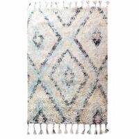 Ivory Fluffy Tribal Wool Rug - Eclectic 120x170