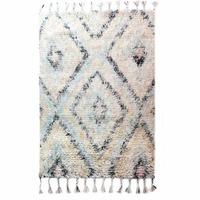 Ivory Fluffy Tribal Wool Rug - Eclectic 160x230