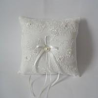 ivory square ring pillow with ribbon