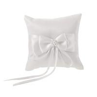 Ivory Ring Pillow In White Bowknot Satin With Faux Pearl