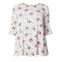 ivory rose and polka dot print top dark multi