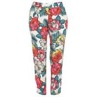 Ivory Floral Print Tapered Trousers, Ivory