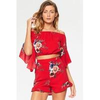 Ivy Red Floral Bardot Two Piece Set