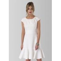 ivory cap sleeve pephem tie back dress