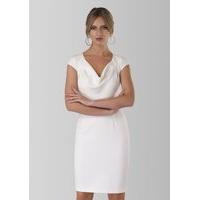 Ivory Cowl Neck Back Button Detail Pencil Dress