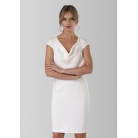 ivory cowl neck back button detail pencil dress