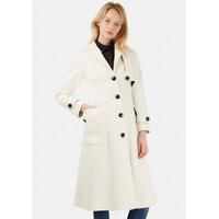 Ivory Long Single Breasted Military Style Wool Coat