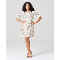 Ivory/MultiPrint Ruffle Detail Tea Dress