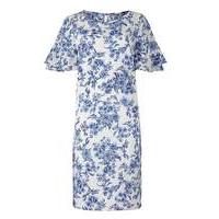 Ivory/Blue Floral Ruffle Dress