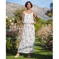 Ivory Floral Print Layer Maxi Dress