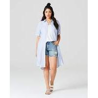 Ivory/Blue Short Sleeve Shirt Dress