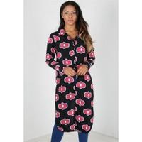 Ivey Floral Print Collard Long Sleeves Shirt Dress