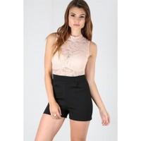 Ivy Floral Lace Polo Neck See Through Playsuit