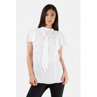 Ivory Side Ruffle Tie Neck Blouse