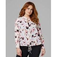 ivory print zip front bomber blouse