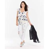 Ivory Floral Sleeveless Ruffle Blouse