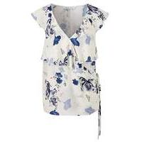 ivory floral sleeveless ruffle blouse