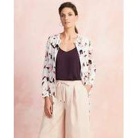 ivory print zip front bomber blouse