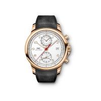 IWC Portugieser Chronograph men\'s 18ct rose gold and black strap watch