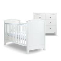 Izziwotnot Tranquillity Cot Bed and Chest of Drawers in White and FREE mattress