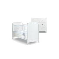 izziwotnot tranquility 2 piece roomset white cot bed chest