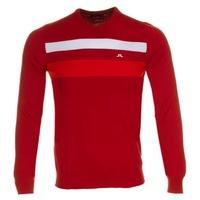 J Lindeberg Dirk Striped Fine Cotton Sweater Dark Red