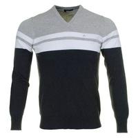 J Lindeberg Dunbar Striped Fine Cotton Sweater Light Grey Melange
