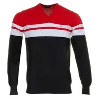 J Lindeberg Dunbar Striped Fine Cotton Sweater Red Intense