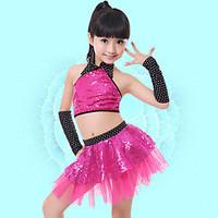 Jazz Outfits Children\'s Performance Spandex Sequins 4 Pieces Fuchsia / Silver