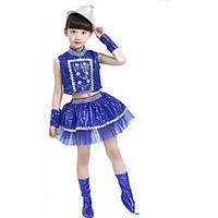 Jazz Outfits Kid\'s Performance Polyester Sequin 4 Pieces Sleeveless Skirts Tops Hats Bracelets