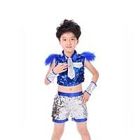 Jazz Outfits Kid\'s Performance Spandex Sequin 3 Pieces Sleeveless Dropped Tops Bracelets Shorts