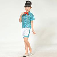 jazz kids polyster bowknot sequin 2 pieces tops shorts