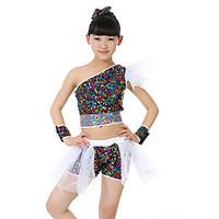 Jazz Outfits Kid\'s Cotton Fiber Sequin 4 Pieces Sleeveless Dropped Tops Bracelets Shorts