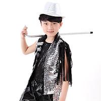 Jazz Outfits Kid\'s Performance Plastic Sequin 3 Pieces Sleeveless Natural Tops Pants Hats