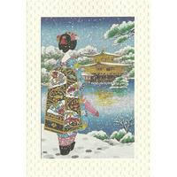 Japanese Scenery Geisha and Kinkakuji Greeting Card