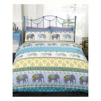 Jaipur Elephant Single Duvet Cover and Pillowcase Set - Blue