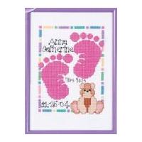 Janlynn Counted Cross Stitch Kit Baby Footprints Birth Announcement 12.5cm x 17.5cm