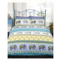Jaipur Elephant Double Duvet Cover and Pillowcase Set - Blue