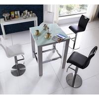 Jam Glass Bar Table Square in White Gloss With 4 Alesi Stools