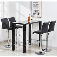 Jam Glass Bar Table Set Rectangular Black Gloss 4 Ripple Stools