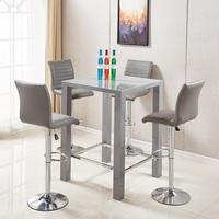 Jam Glass Bar Table Set Square In Grey Gloss And 4 Ripple Stools
